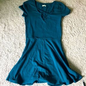 Teal Short-sleeve Skater Dress